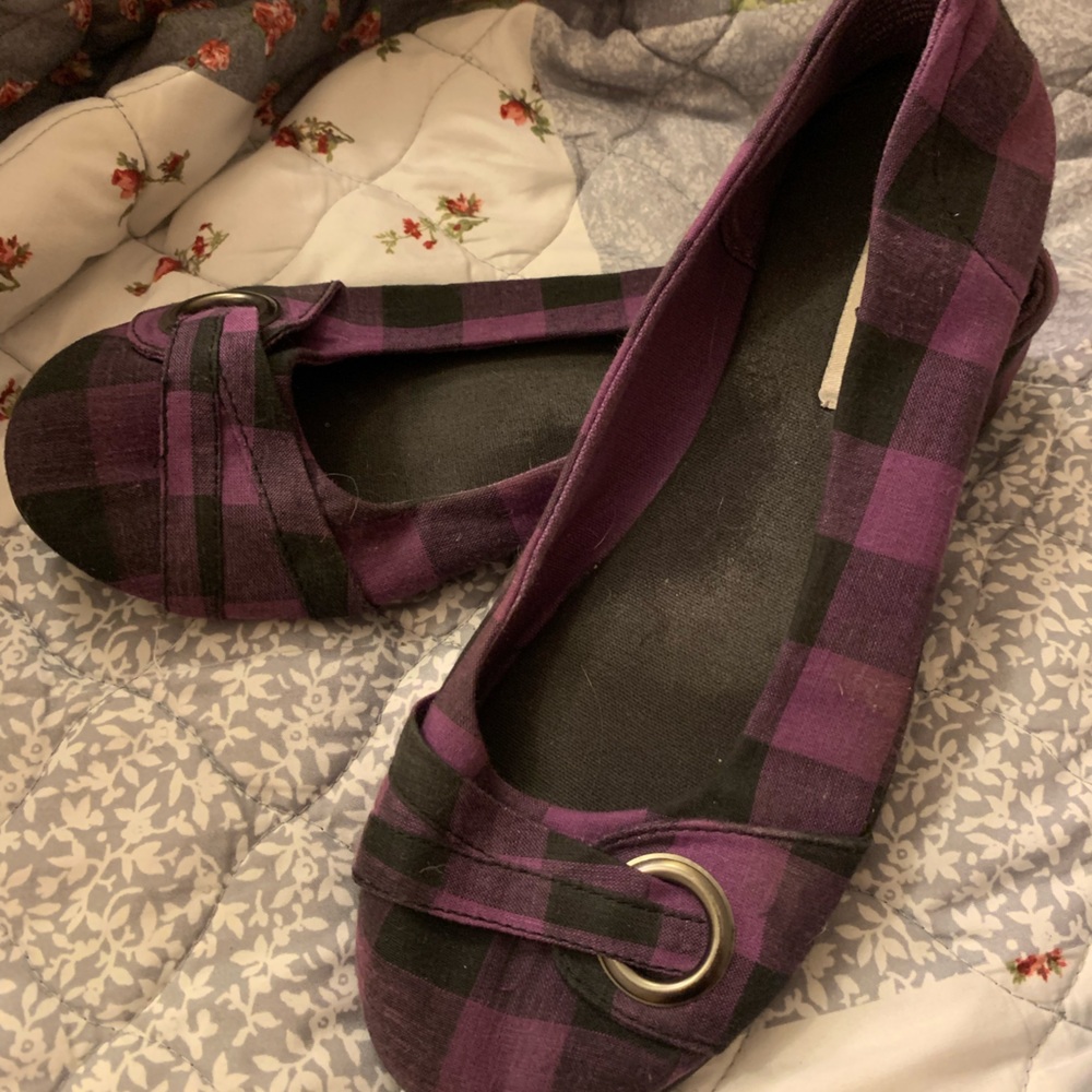 Purple plaid flats - shoes